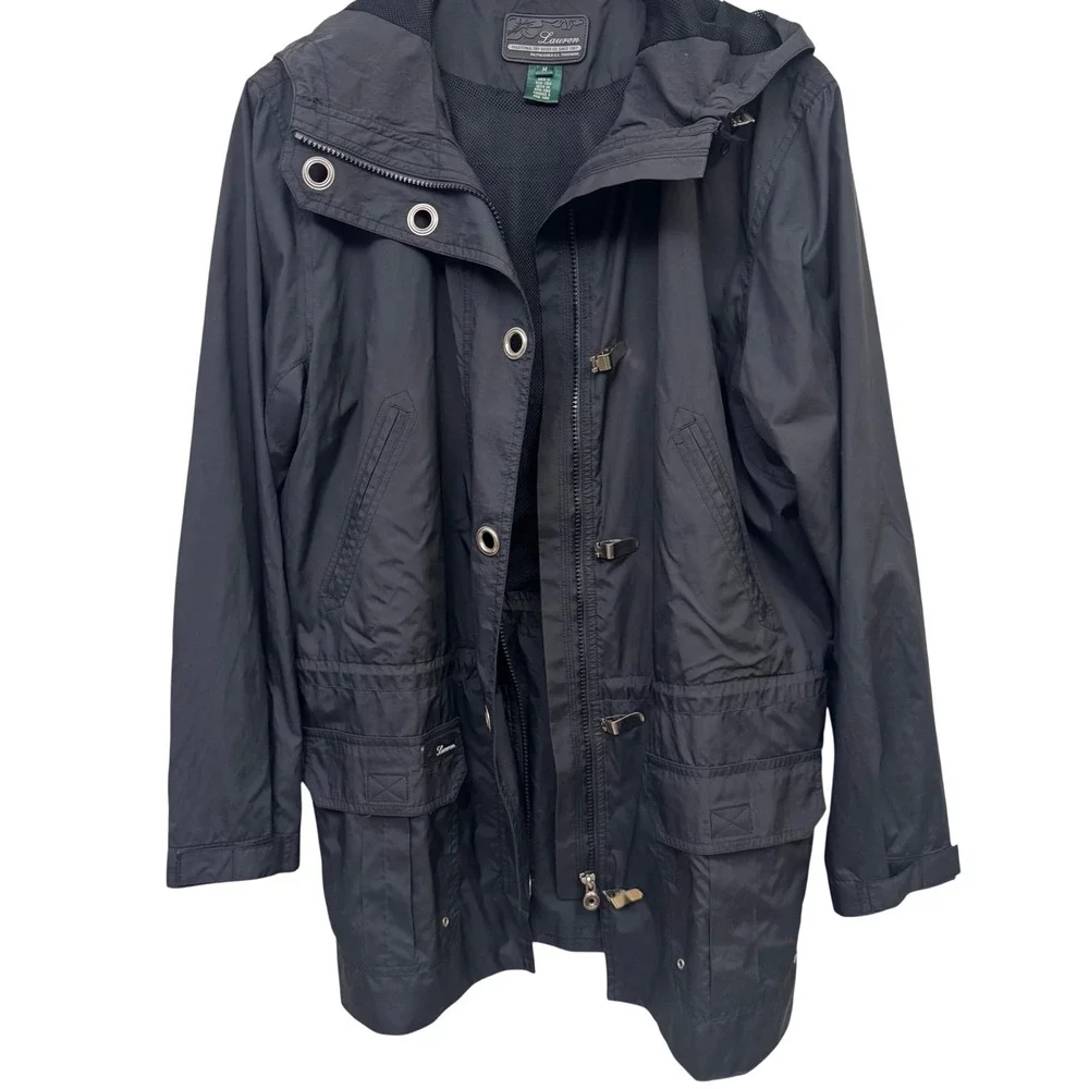Ralph Lauren Rain Jacket Medium Dry Goods Black Lobster Claw Hooded Utility